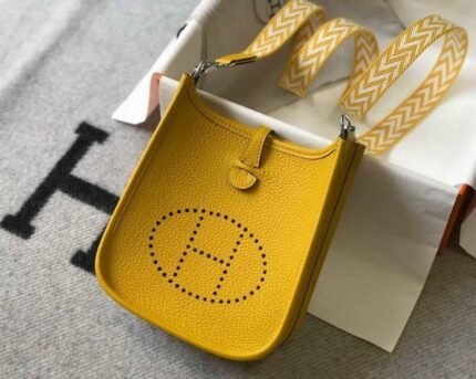 Replica Hermes Evelyne Bag Hermes Mini Crossbody Bag 20408 Silver Buckle Yellow