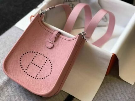 Replica Hermes Evelyne Bag Hermes Mini Crossbody Bag 20407 Silver Buckle Pink