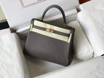Replica Hermes Kelly Danse 28cm of Togo Leather Bag 20339 Pewter Grey