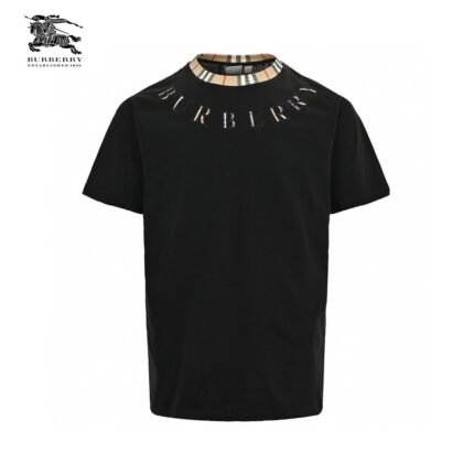 24ss Plaid Neckline Embroidery Logo T-Shirt