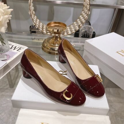Dior 2023 new C ‘EST thick heel square head women-s single shoes red size：34-40 note shoes size when you fill shipping address