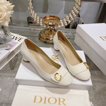 Dior 2023 new C ‘EST thick heel square head women-s single shoes white size：34-40 note shoes size when you fill shipping address