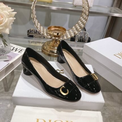 Dior 2023 new C ‘EST thick heel square head women-s single shoes black size：34-40 note shoes size when you fill shipping address